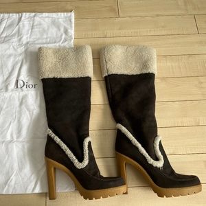 Dior Dark Brown "Polaire" Tall Shearling Fur Winter Boots (8.9/9) EU 40